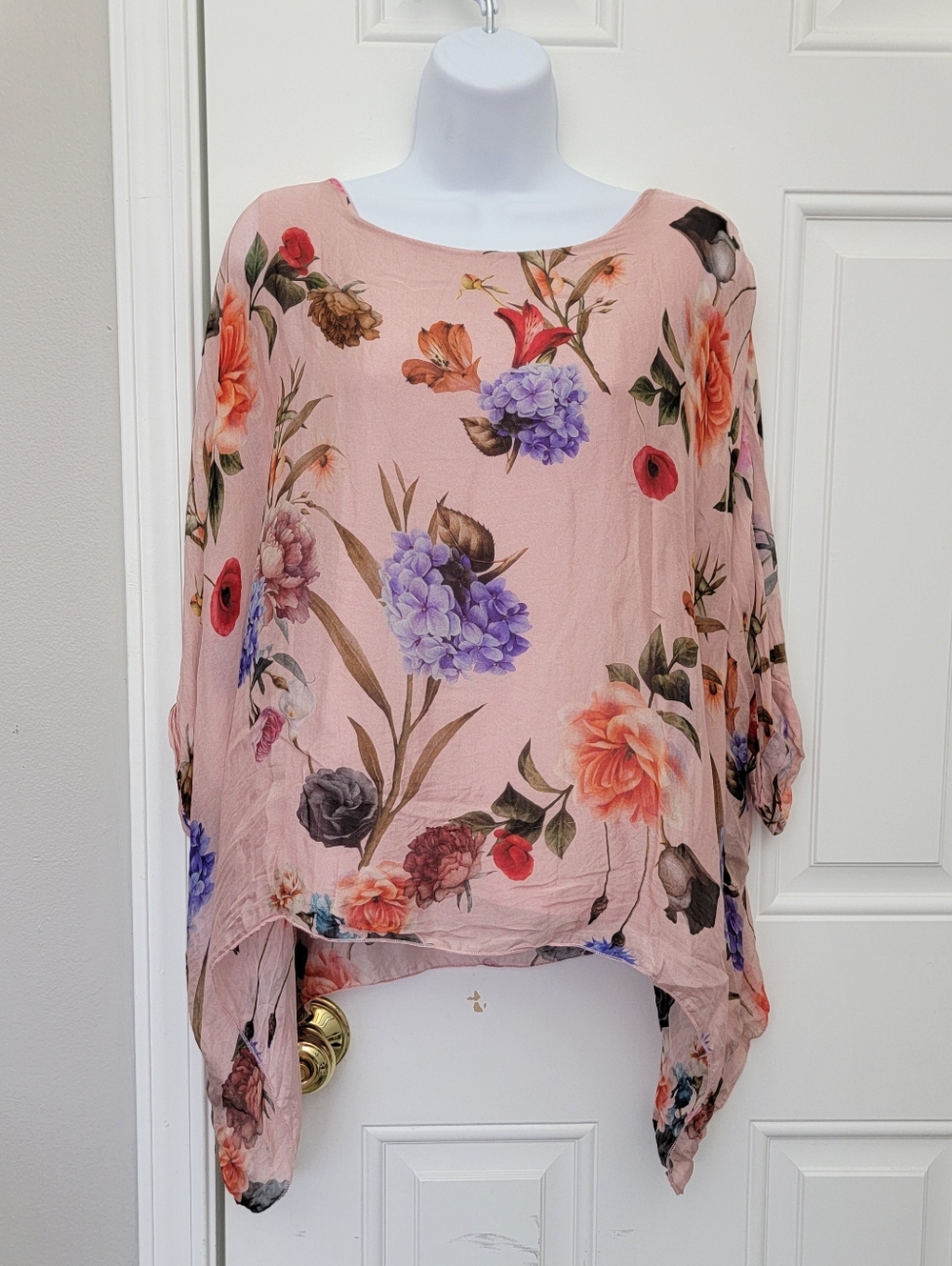 Elena Baldi blush pink floral silk blend sheer overlay lagenlook blouse Small